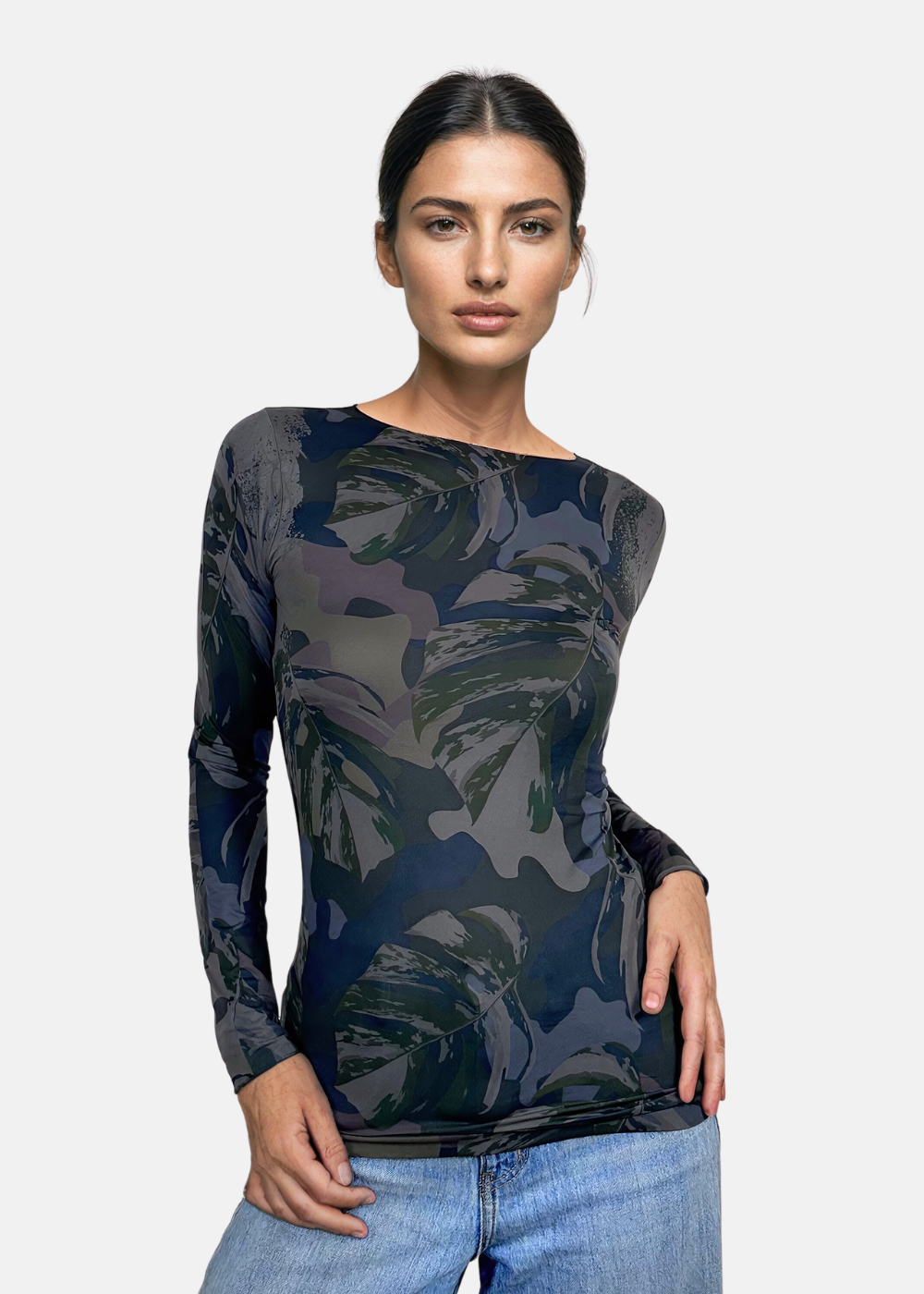 Jungle Camo Second Skin Raw Edge Top - In Stock