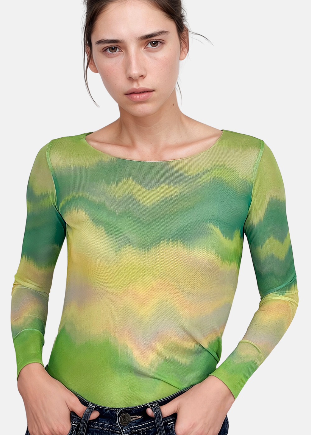 Green Pop - NudiTee Sheer Top - In Stock