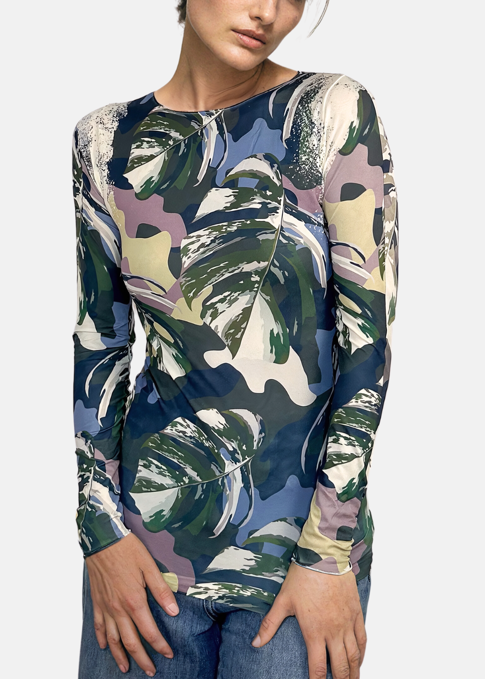 Jungle Camo Second Skin Raw Edge Top - In Stock
