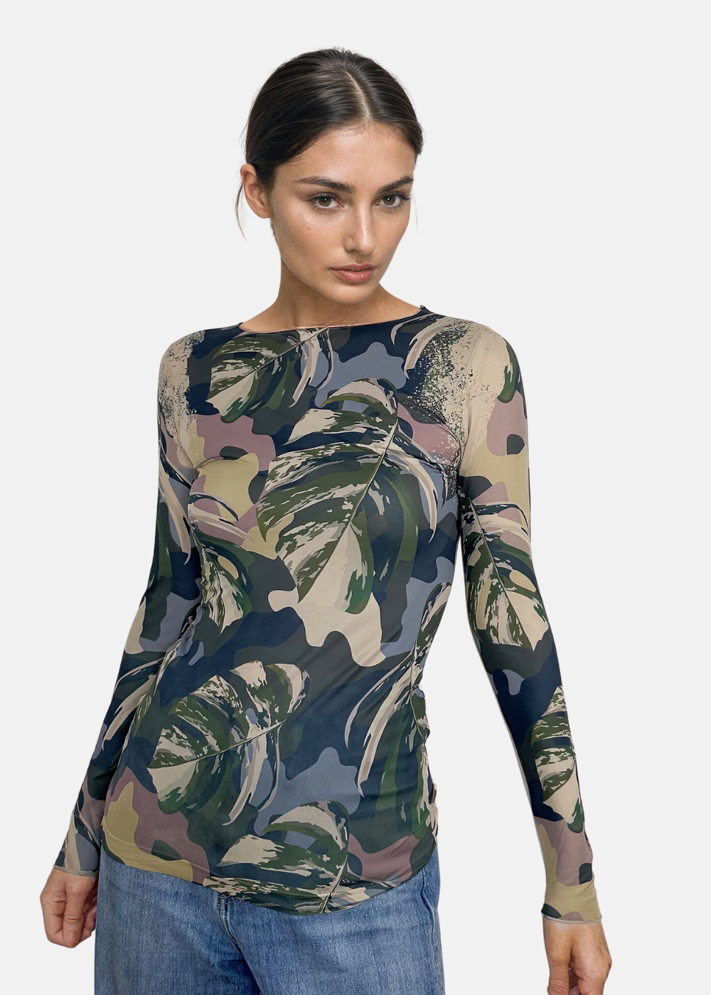 Jungle Camo Second Skin Raw Edge Top - In Stock