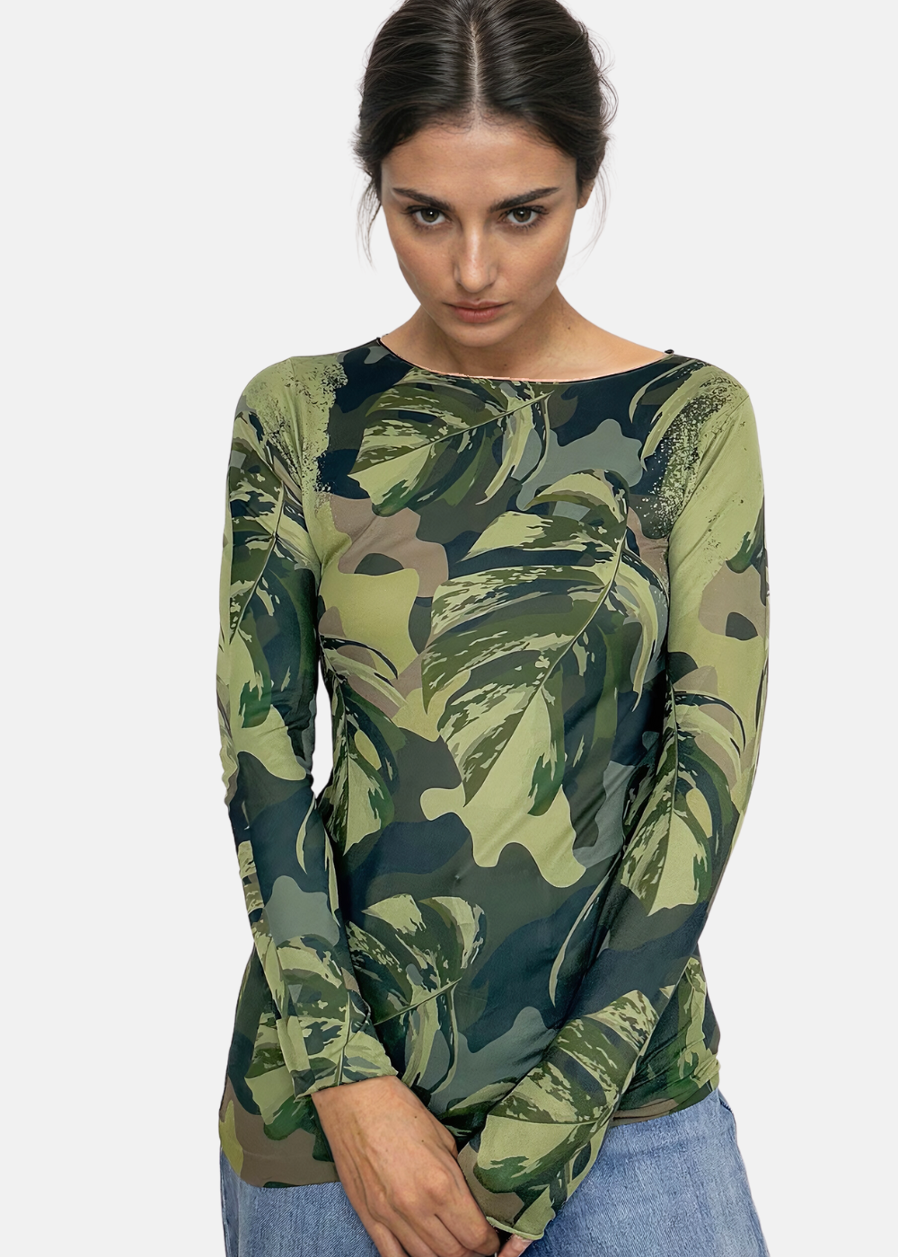 Jungle Camo Second Skin Raw Edge Top - In Stock