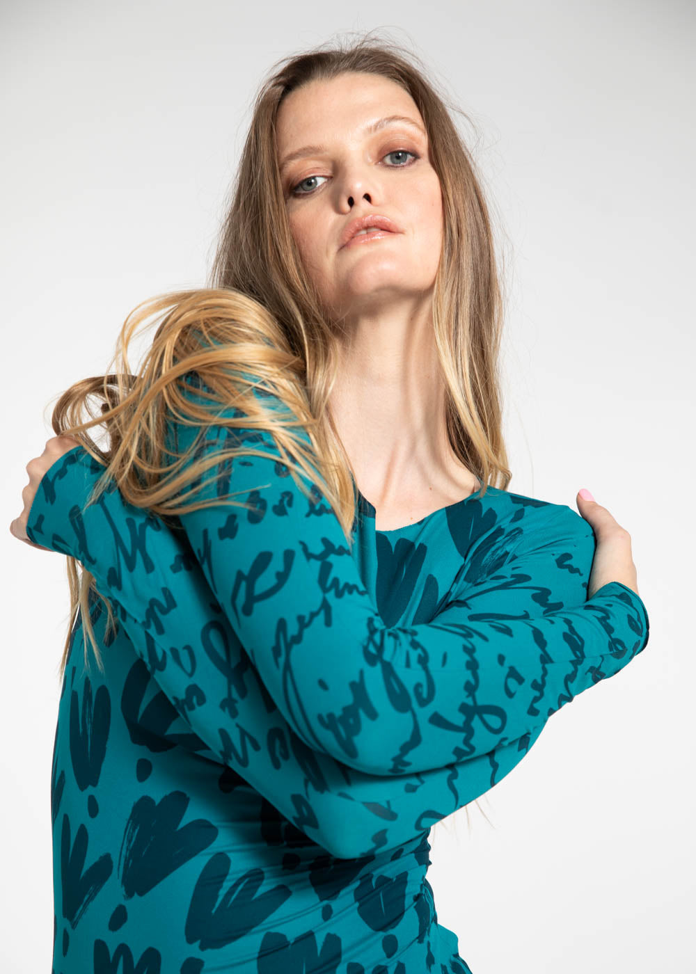 Floral Calligraphy Second Skin Raw Edge Top - In Stock