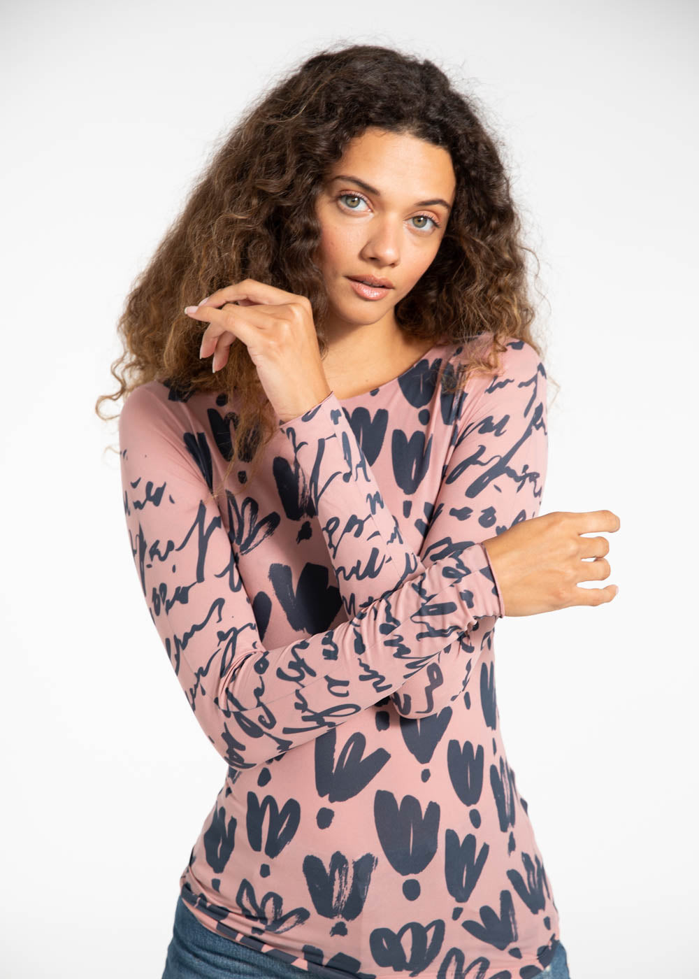 Floral Calligraphy Second Skin Raw Edge Top - In Stock