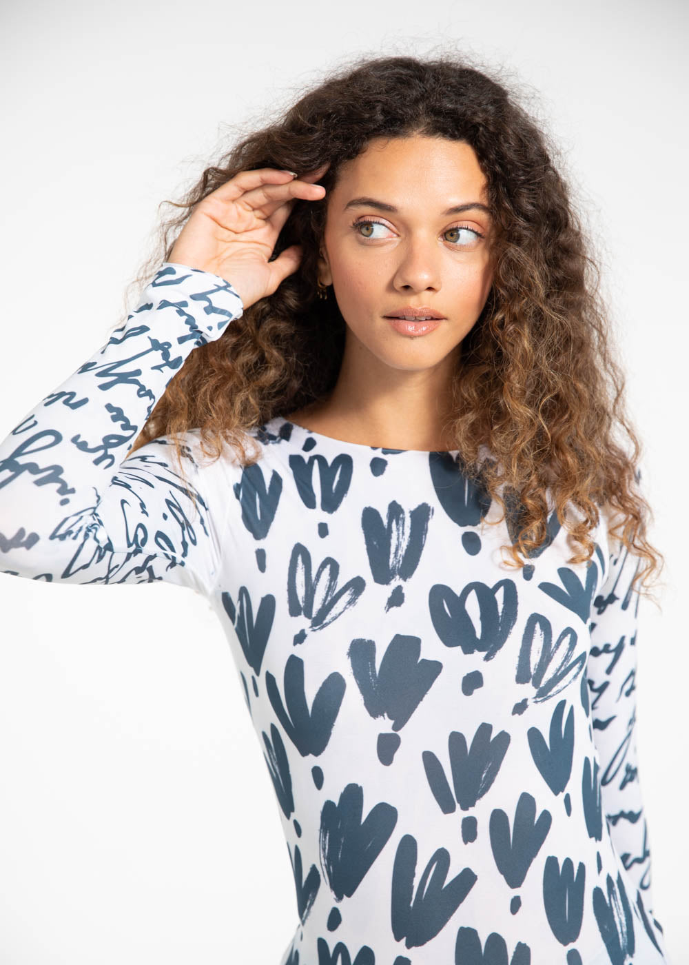 Floral Calligraphy Second Skin Raw Edge Top - In Stock