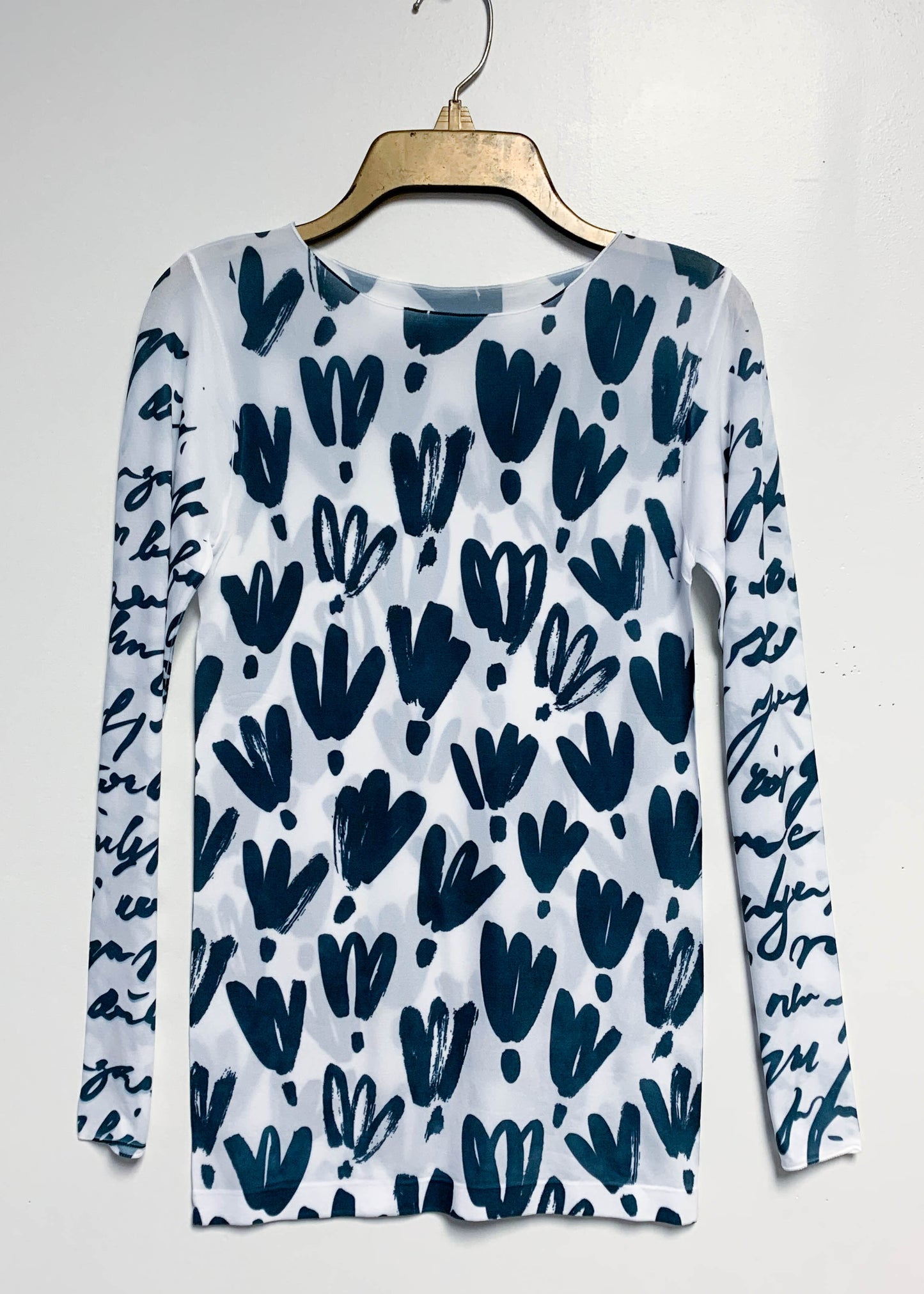 Floral Calligraphy Second Skin Raw Edge Top - In Stock