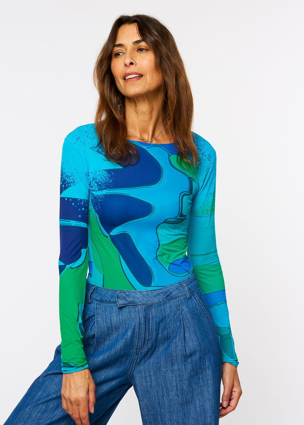 Aqua Waves Raw Edge Second Skin Top - In Stock