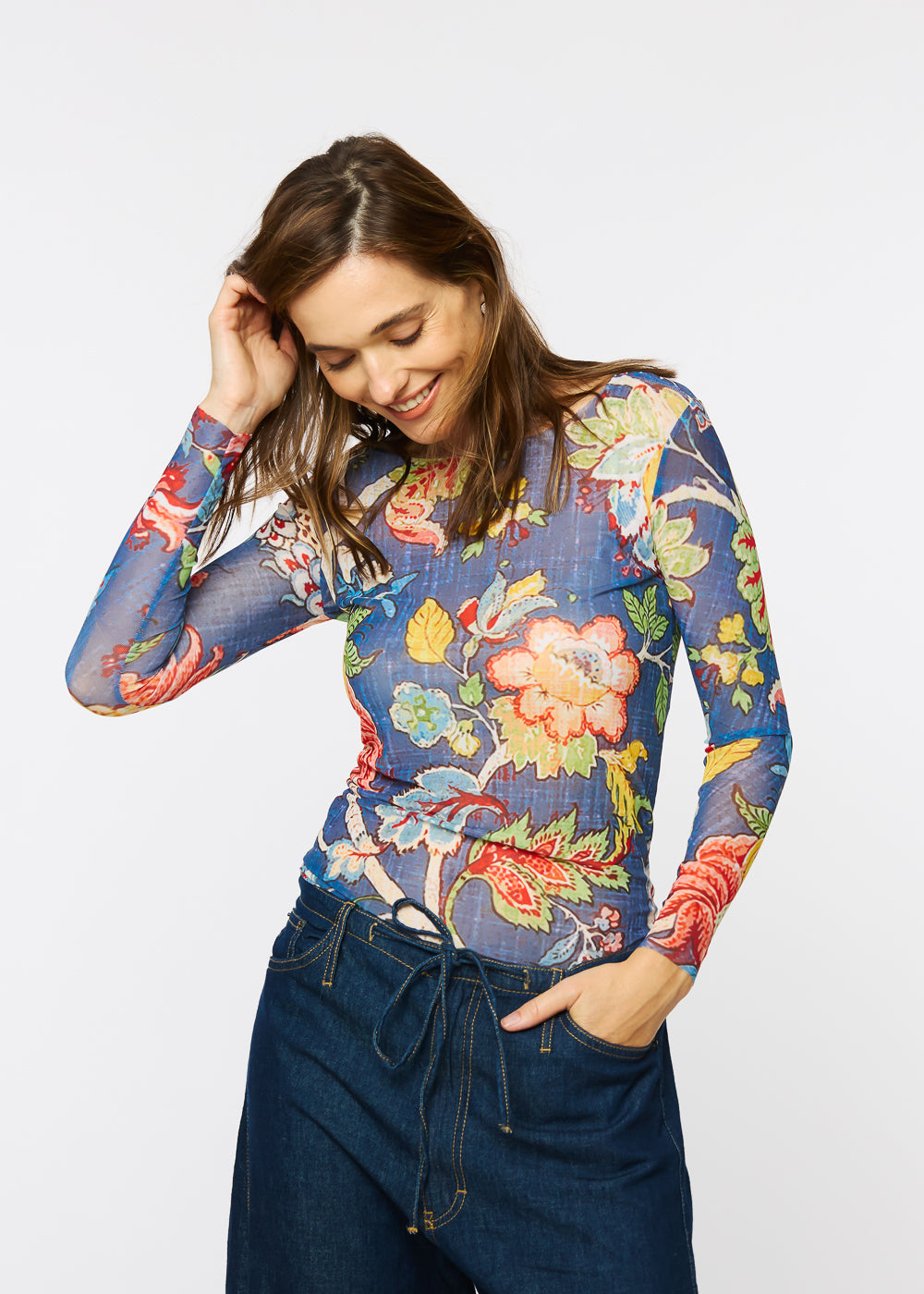 Denim Botanical - NudiTee Sheer Top