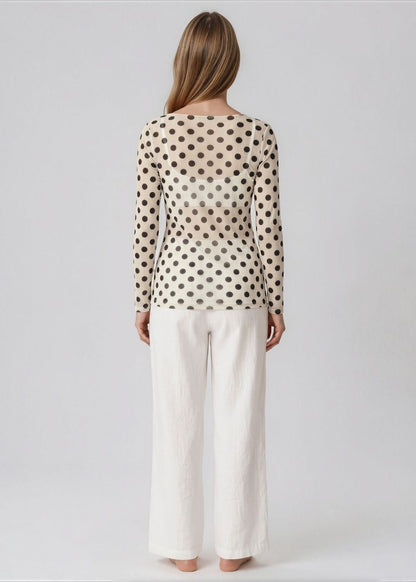 Polka Dot on Off-White - NudiTee Sheer Top