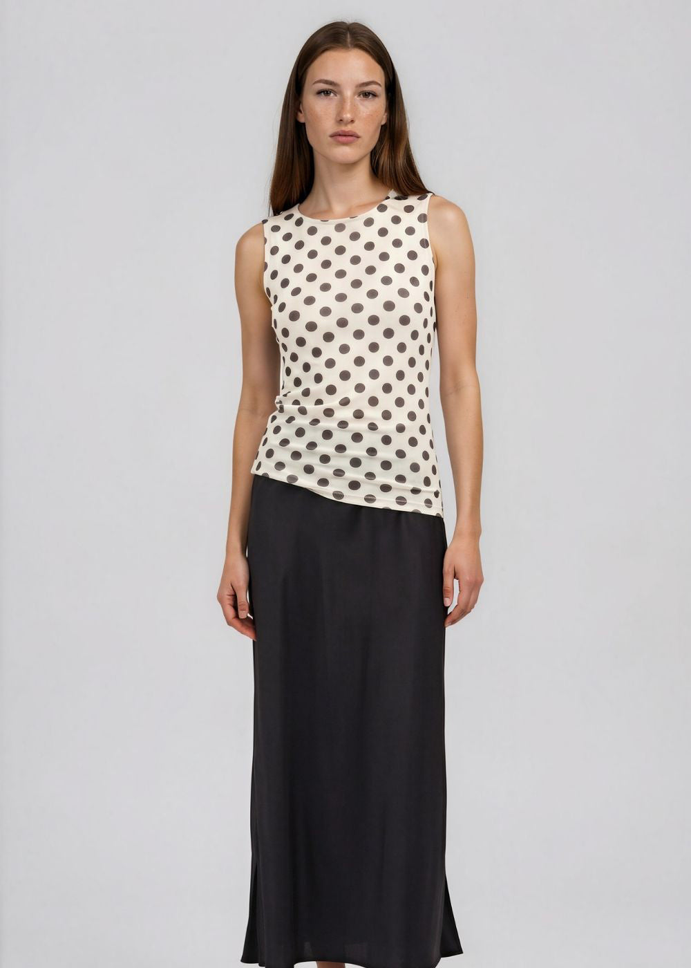 Polka Dot on Off-White - Florence Mesh Tank Top