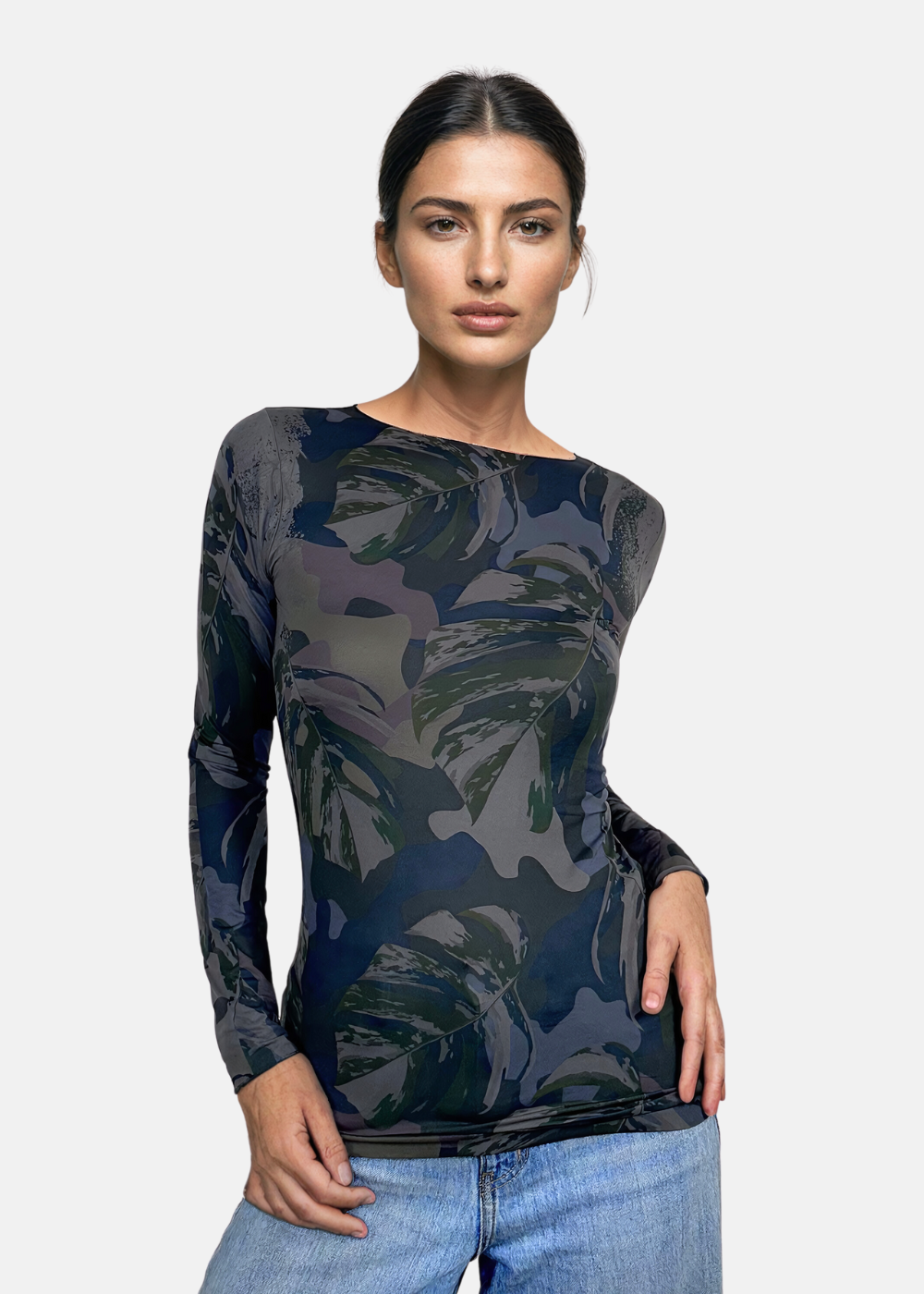 Jungle Camo Second Skin Raw Edge Top