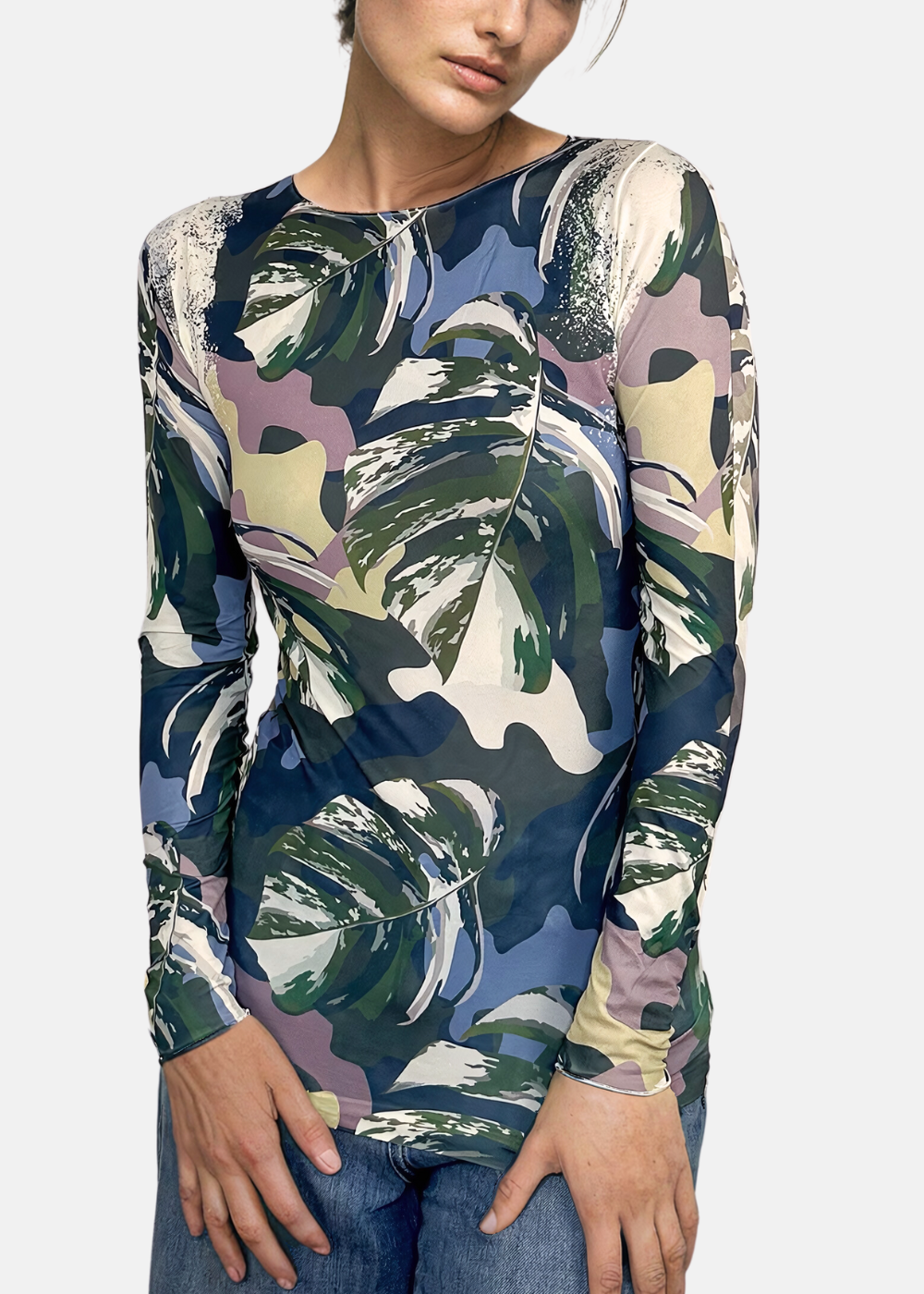 Jungle Camo Second Skin Raw Edge Top