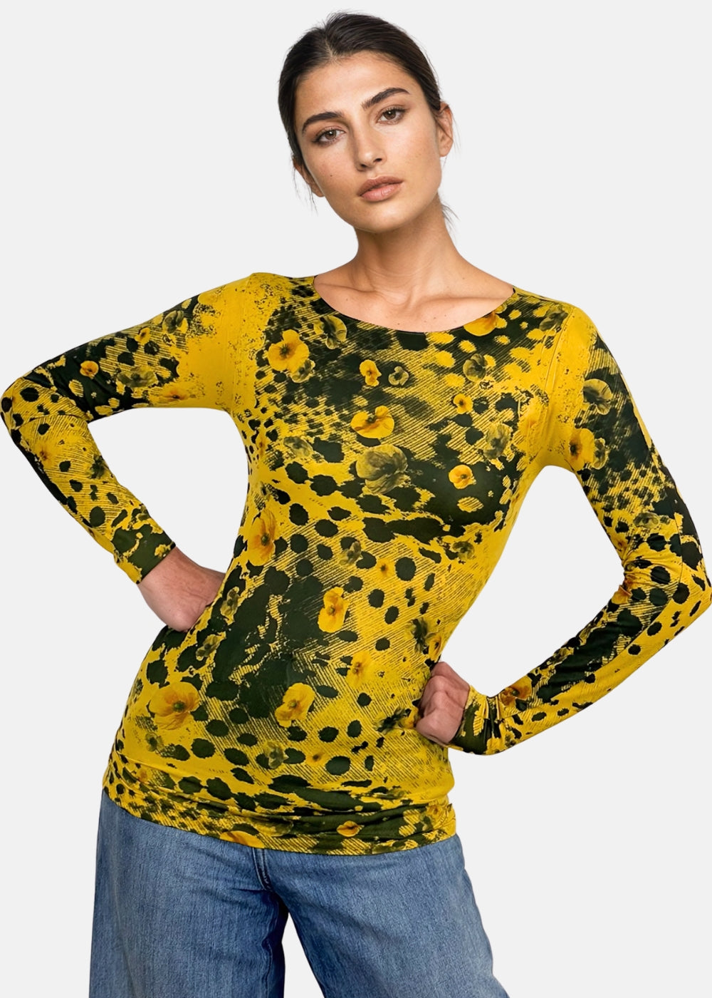 Wild Floral Second Skin Raw Edge Top - In Stock