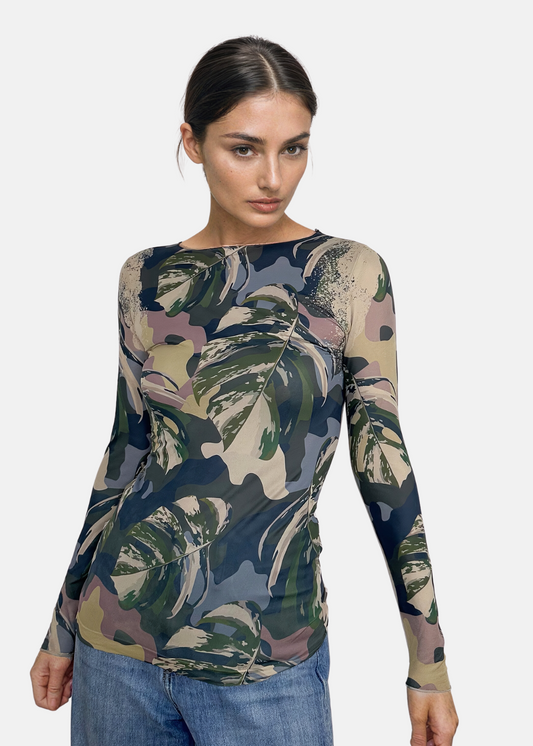 Jungle Camo Second Skin Raw Edge Top - In Stock