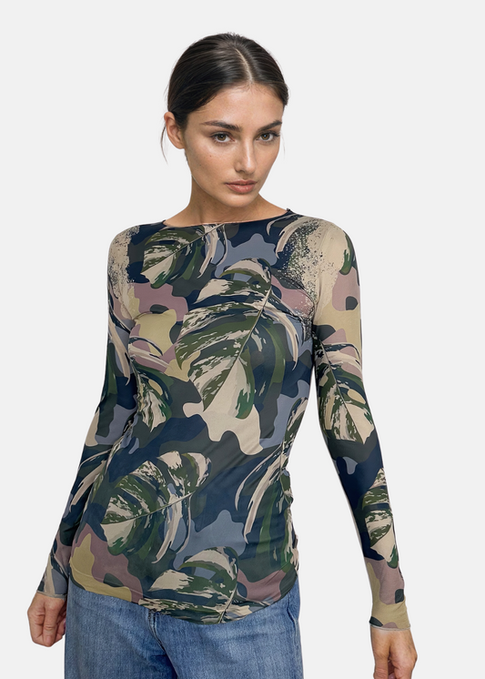 Jungle Camo Second Skin Raw Edge Top