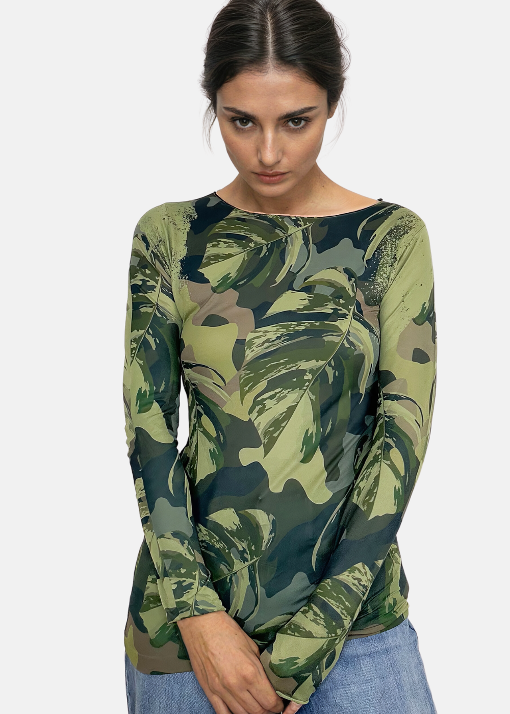 Jungle Camo Second Skin Raw Edge Top