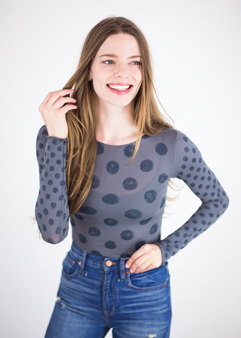 Grunge Polka Dot Raw Edge Second Skin Top  - In Stock