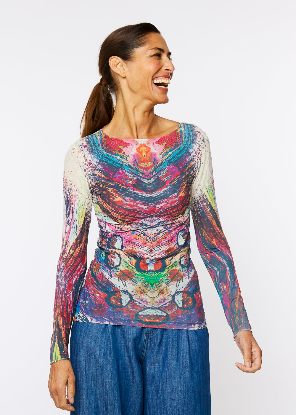 Peacock Plume Raw Edge Second Skin Top