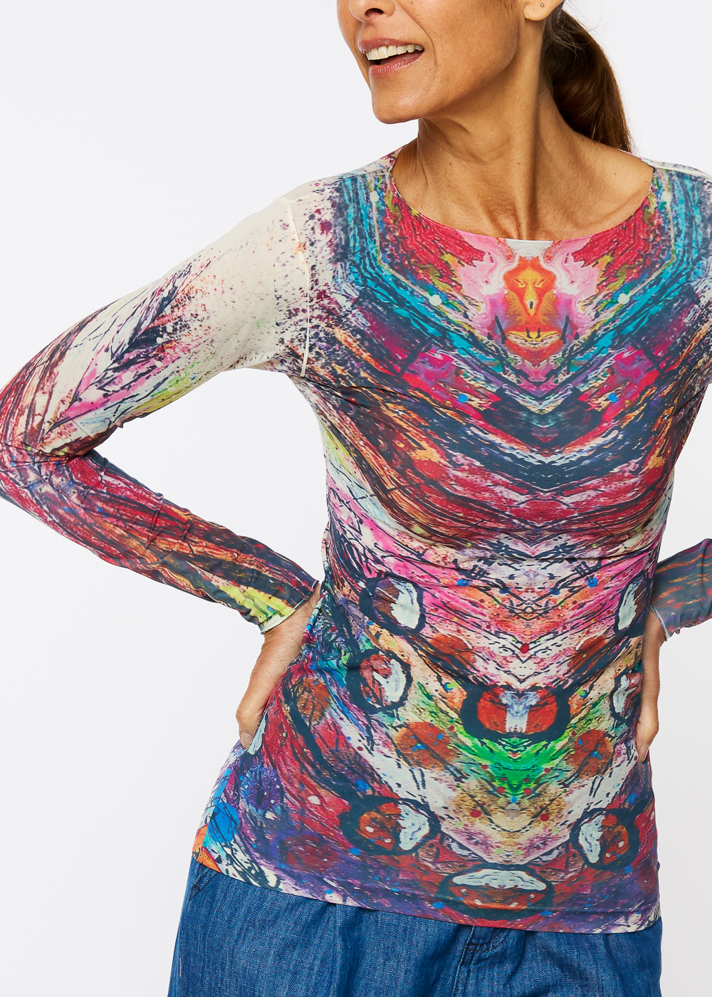 Peacock Plume Raw Edge Second Skin Top