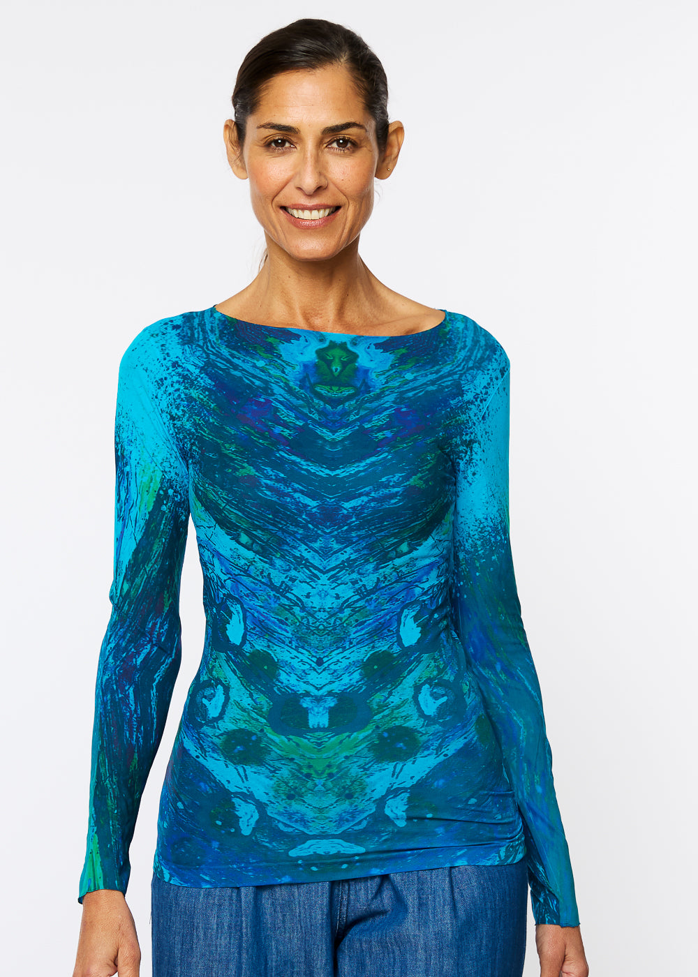 Peacock Plume Raw Edge Second Skin Top