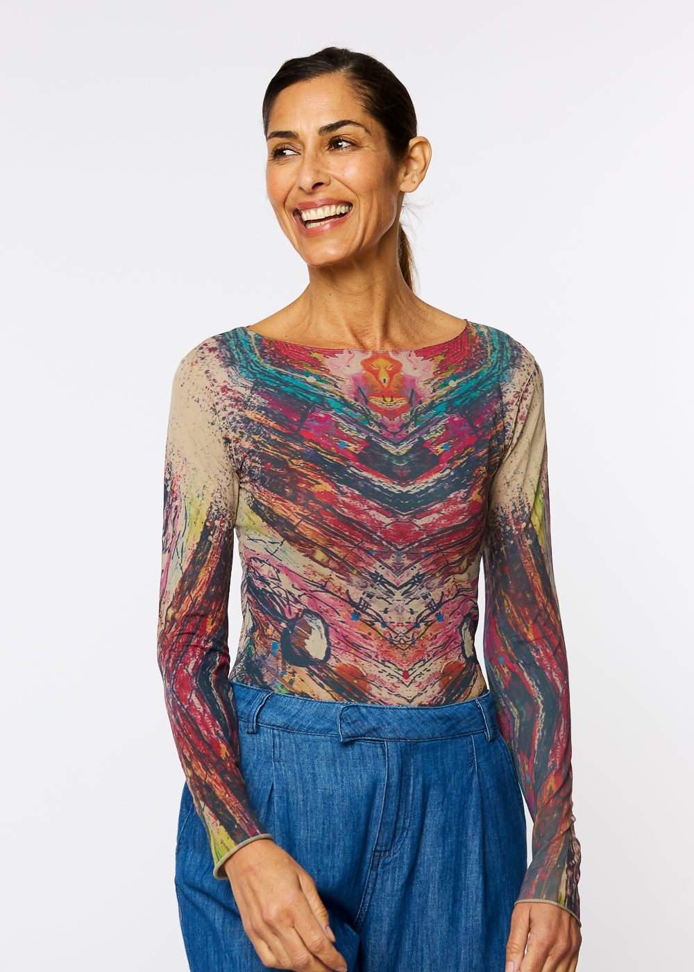 Peacock Plume Raw Edge Second Skin Top