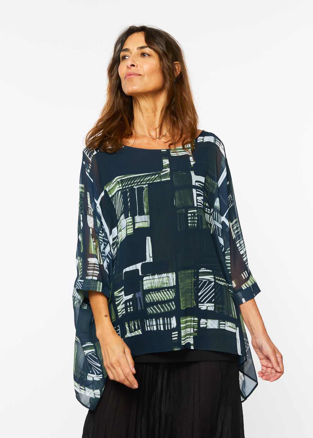 Capri Poncho in Green Maze - In Stock