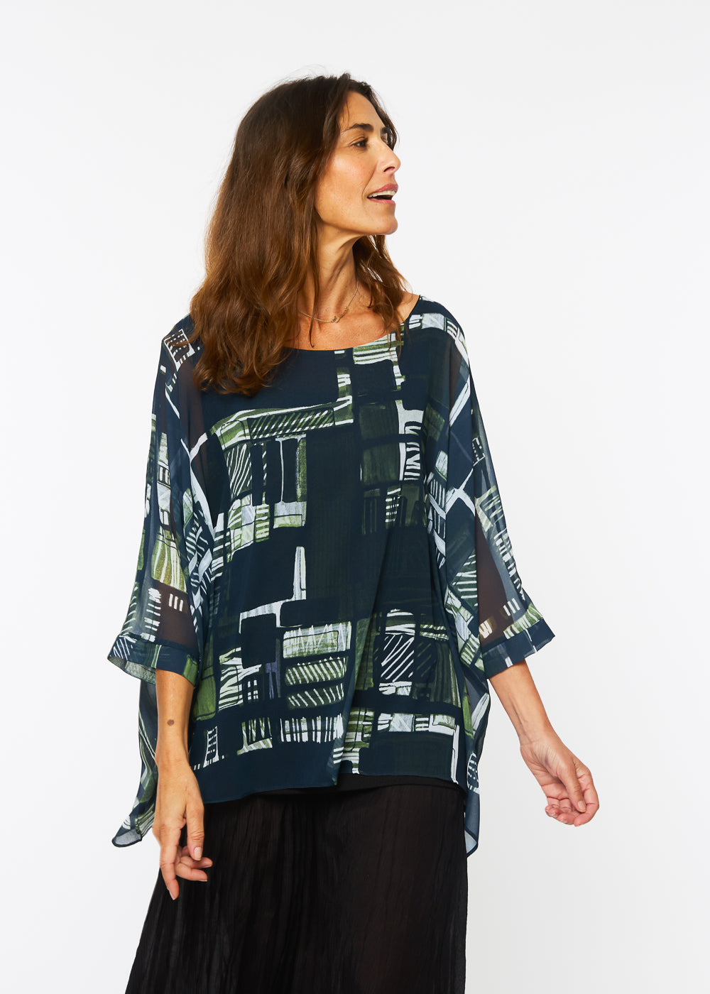 Capri Poncho in Green Maze