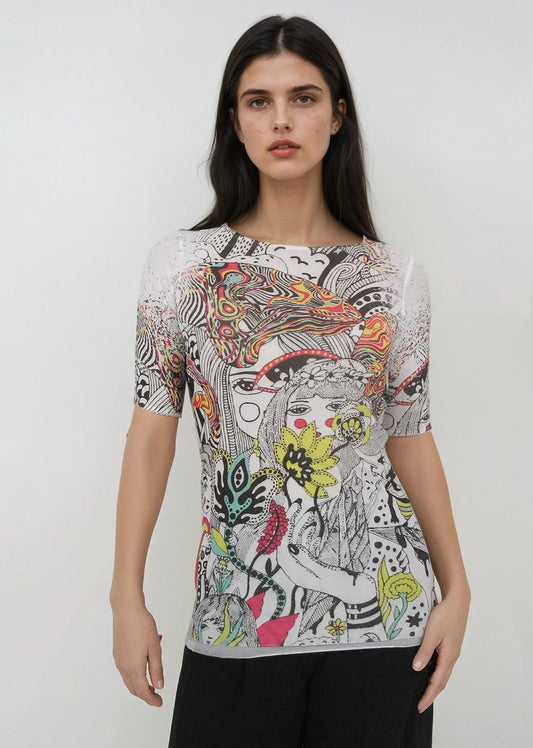Florence Solid Double Sheer Short Sleeve Top - Prints