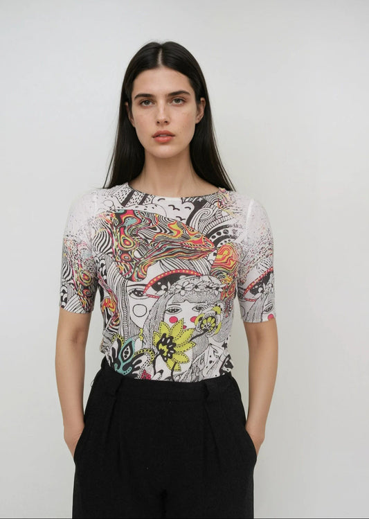 Florence Solid Double Sheer Short Sleeve Top - Prints