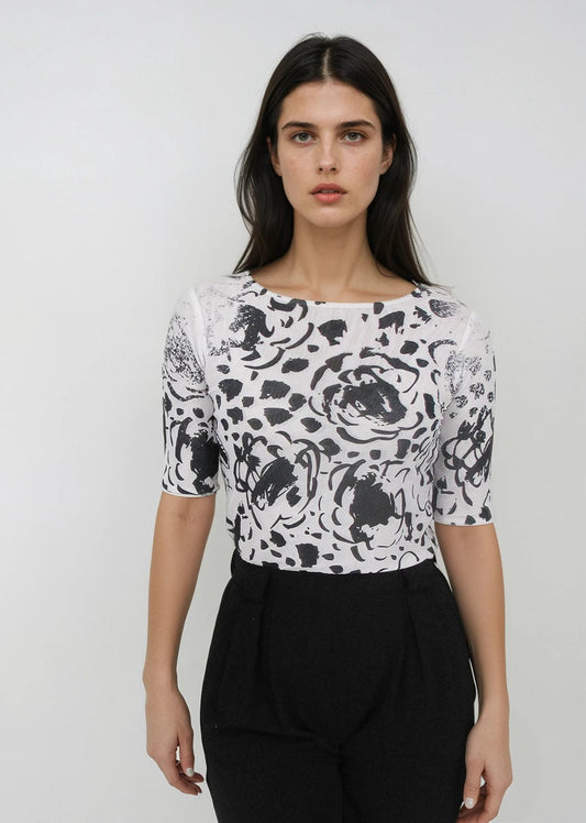 Florence Solid Double Sheer Short Sleeve Top - Prints