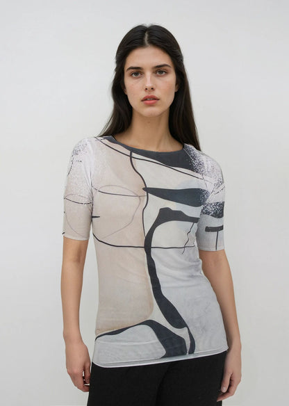 Florence Solid Double Sheer Short Sleeve Top - Prints