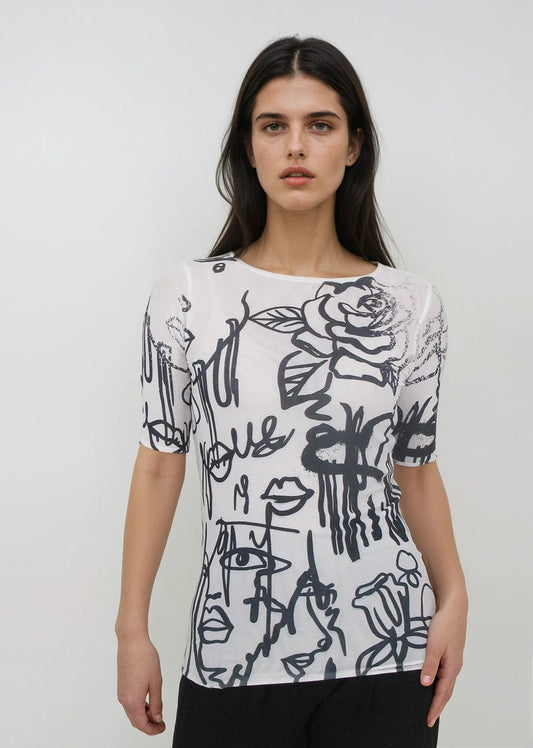 Florence Solid Double Sheer Short Sleeve Top - Prints
