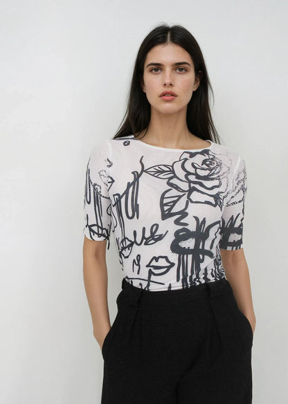 Florence Solid Double Sheer Short Sleeve Top - Prints