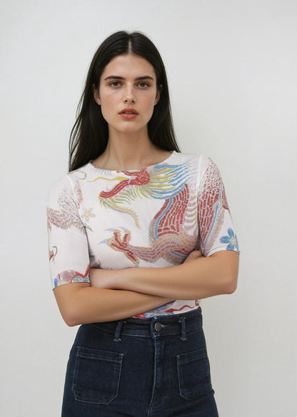 Florence Solid Double Sheer Short Sleeve Top - Prints