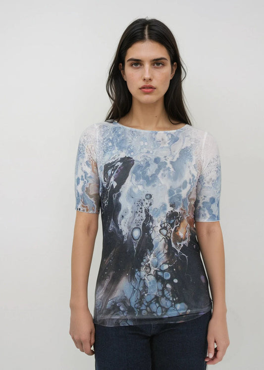 Florence Solid Double Sheer Short Sleeve Top - Prints