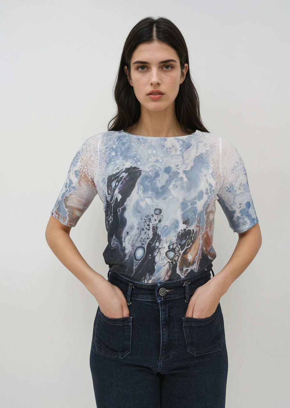 Florence Solid Double Sheer Short Sleeve Top - Prints