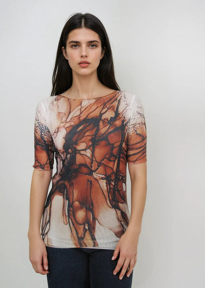 Florence Solid Double Sheer Short Sleeve Top - Prints