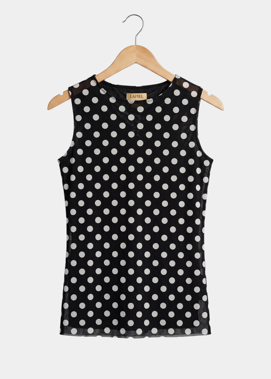 Polka Dot on Black - Florence Mesh Tank Top