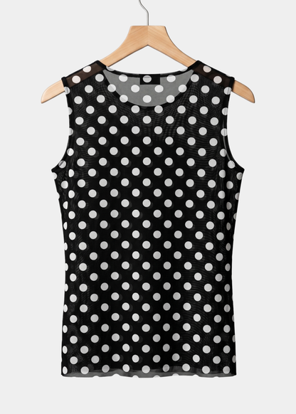 Polka Dot on Black - Florence Mesh Tank Top
