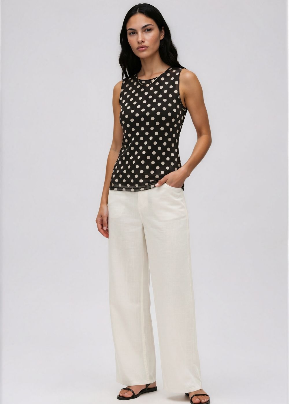 Polka Dot on Black - Florence Mesh Tank Top