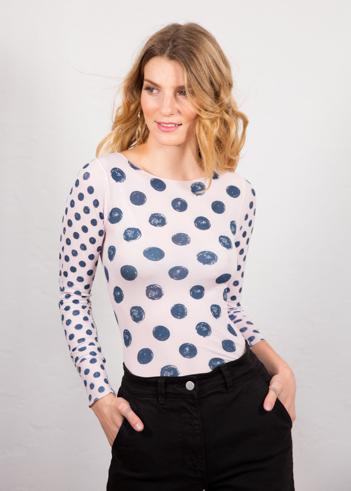 Grunge Polka Dot Raw Edge Second Skin Top  - In Stock