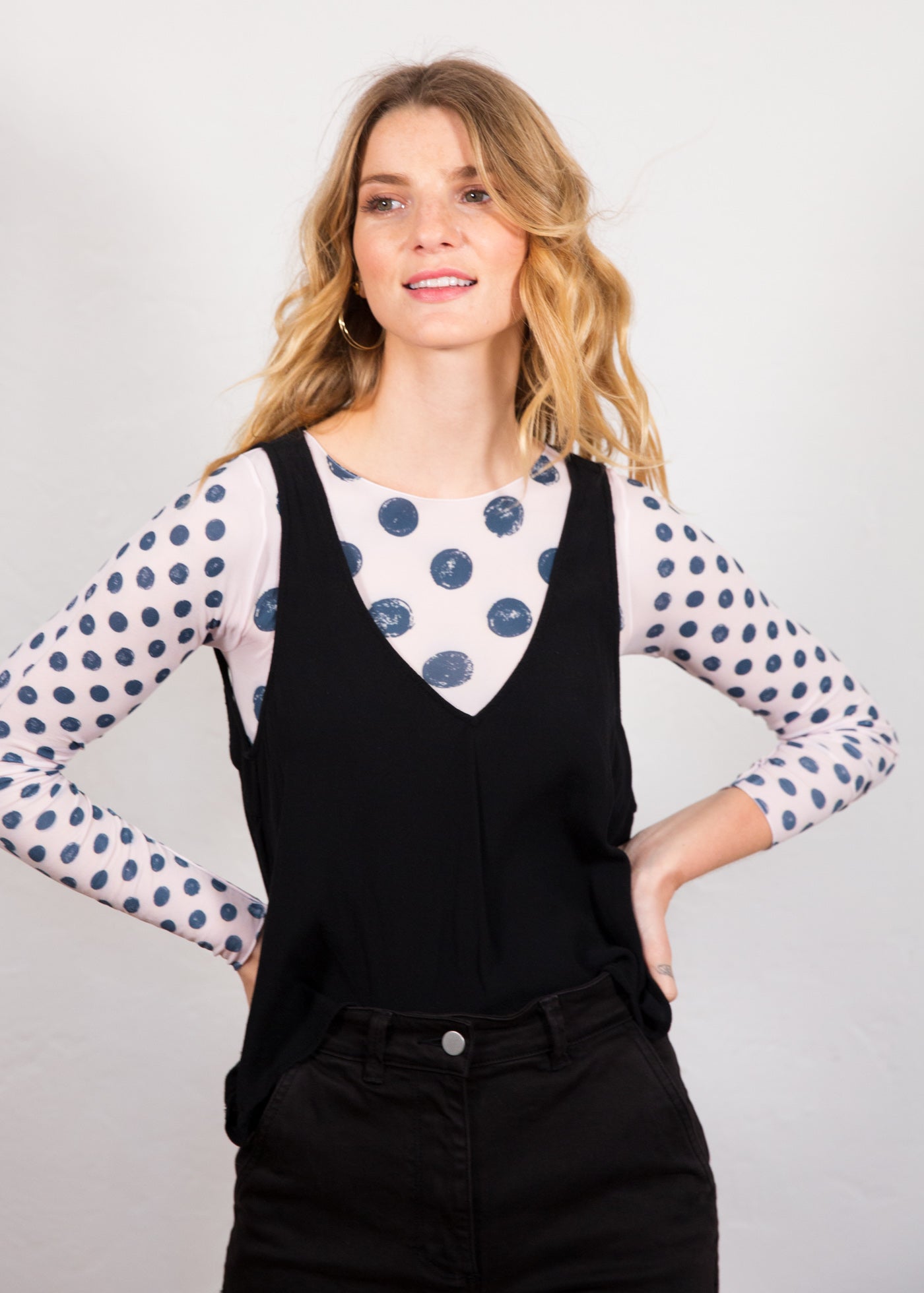 Grunge Polka Dot Raw Edge Second Skin Top  - In Stock
