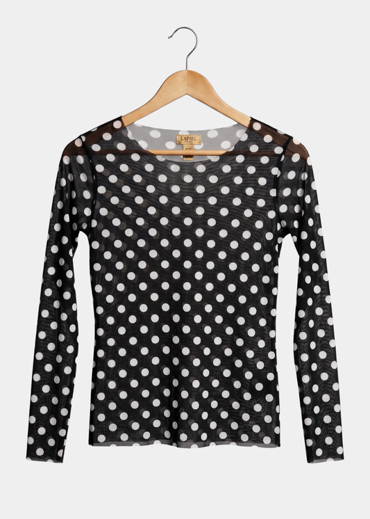 Polka Dot on Black - NudiTee Sheer Top