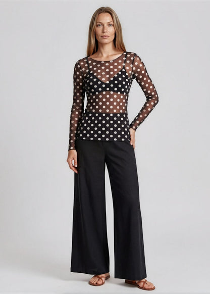 Polka Dot on Black - NudiTee Sheer Top